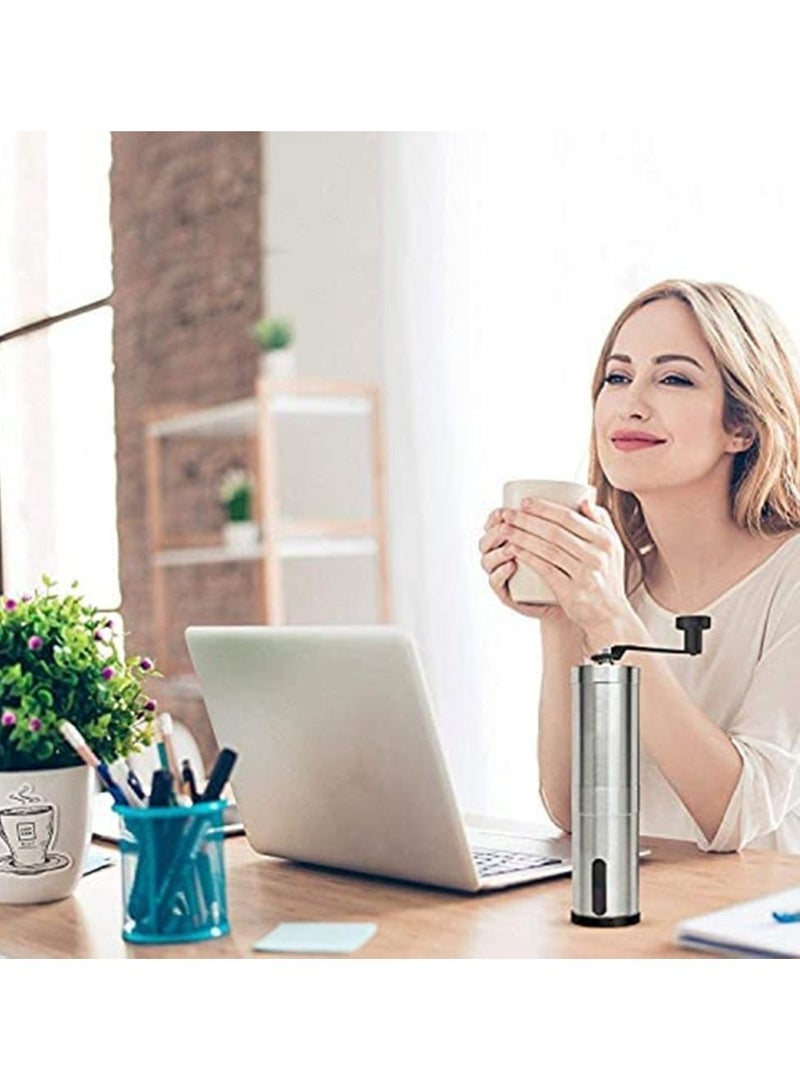 Manual Coffee Grinder Conical Burr Mill Brushed Stainless Steel Silver - Image 2