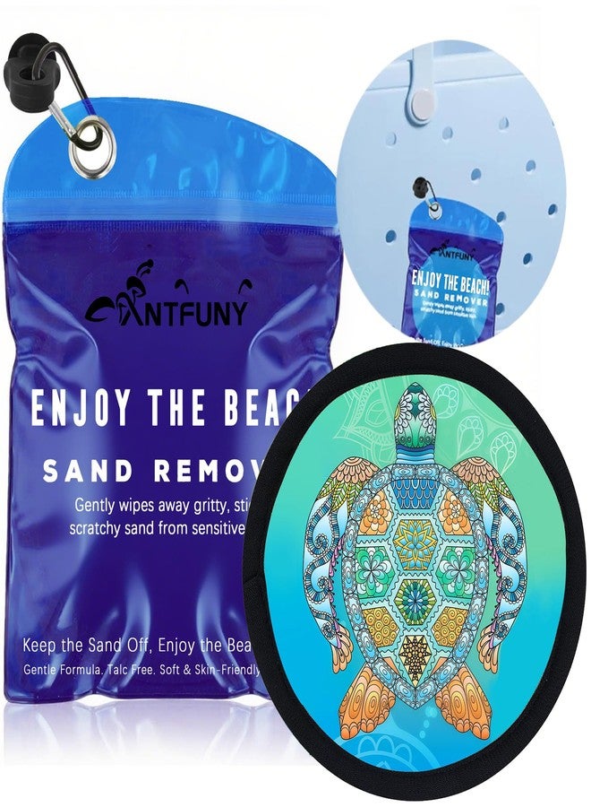 Antfuny Sea Turtle Sand Remover for Beach Cleaner Eraser Family Women Wipe Off Mitt Duster Brush Cup Holder Game Toy Cruise Ship Accessories Summer Vacation Must Have Trip Essential Honeymoon Gift Towel - Image 1