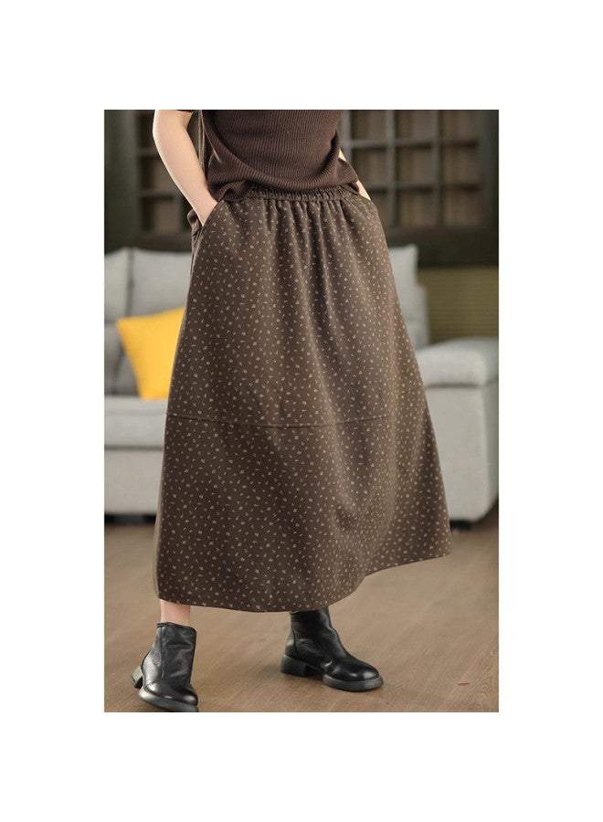 XINYANG Flannel Floral Print Skirt 2025 Autumn Winter Bud Skirt Hip-Covering Slimming Mid-Length Elastic Waist A-Line Skirt - Image 2