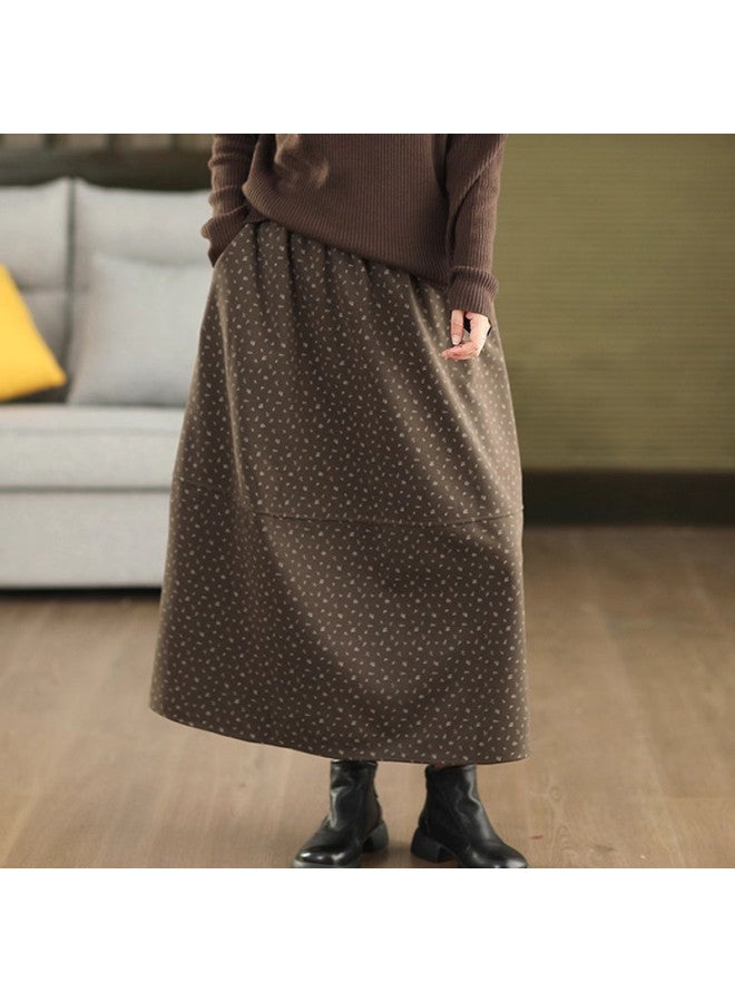 XINYANG Flannel Floral Print Skirt 2025 Autumn Winter Bud Skirt Hip-Covering Slimming Mid-Length Elastic Waist A-Line Skirt - Image 5