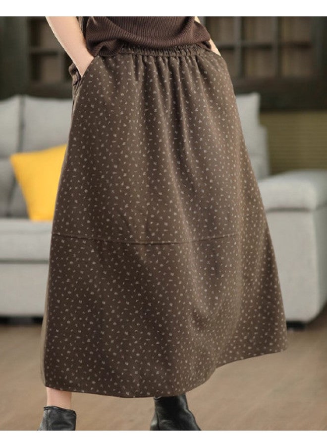 XINYANG Flannel Floral Print Skirt 2025 Autumn Winter Bud Skirt Hip-Covering Slimming Mid-Length Elastic Waist A-Line Skirt - Image 1