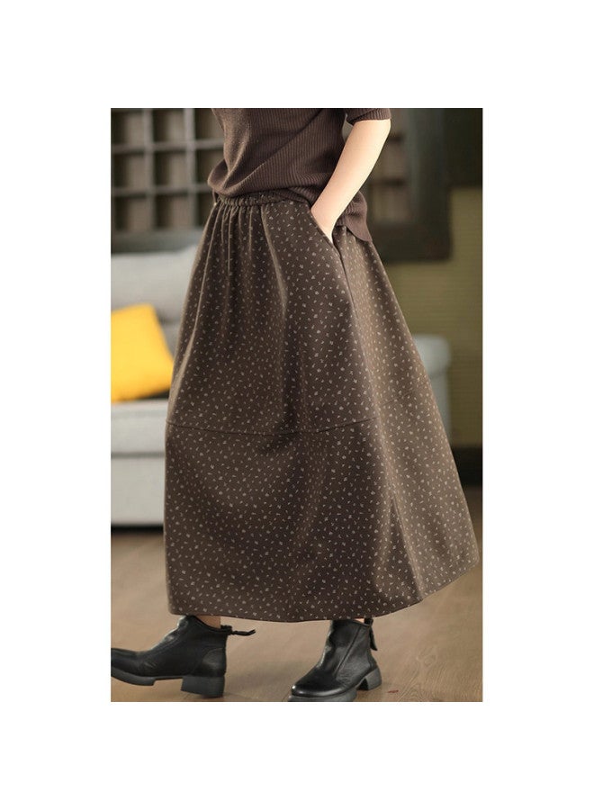 XINYANG Flannel Floral Print Skirt 2025 Autumn Winter Bud Skirt Hip-Covering Slimming Mid-Length Elastic Waist A-Line Skirt - Image 3