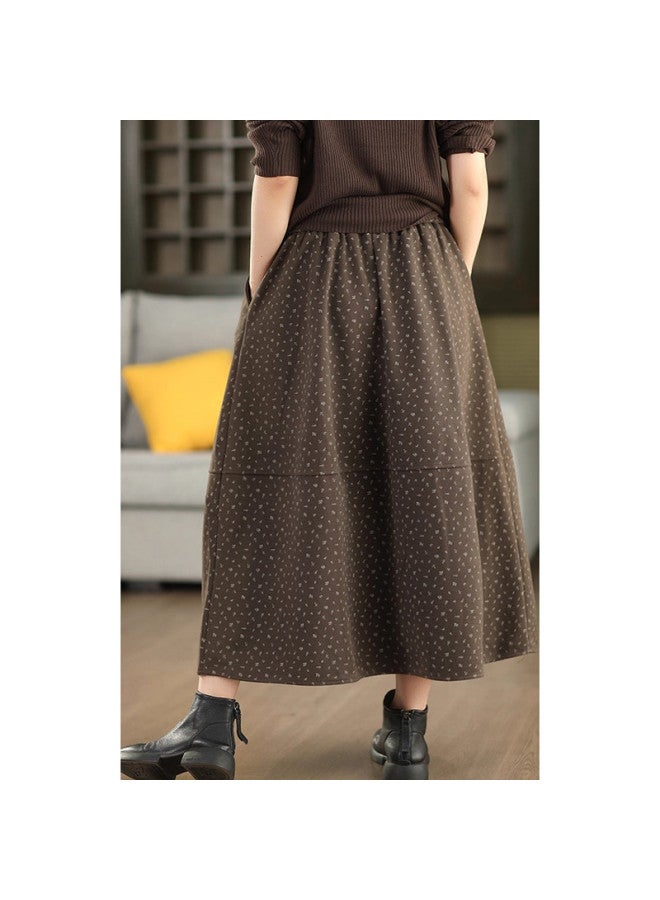 XINYANG Flannel Floral Print Skirt 2025 Autumn Winter Bud Skirt Hip-Covering Slimming Mid-Length Elastic Waist A-Line Skirt - Image 4