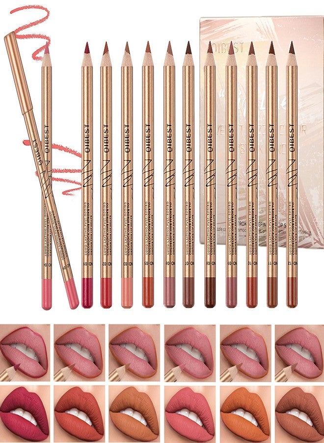 DENESTUP 12 Colors Lip Liner Set, Brown Pink Red Series Lip Liners, Plump Nude Lip Shape No Smudge Longwear Smooth Lip Pen Waterproof Lipstick High Pigmented Natural Lip Makeup Pencil - Image 1