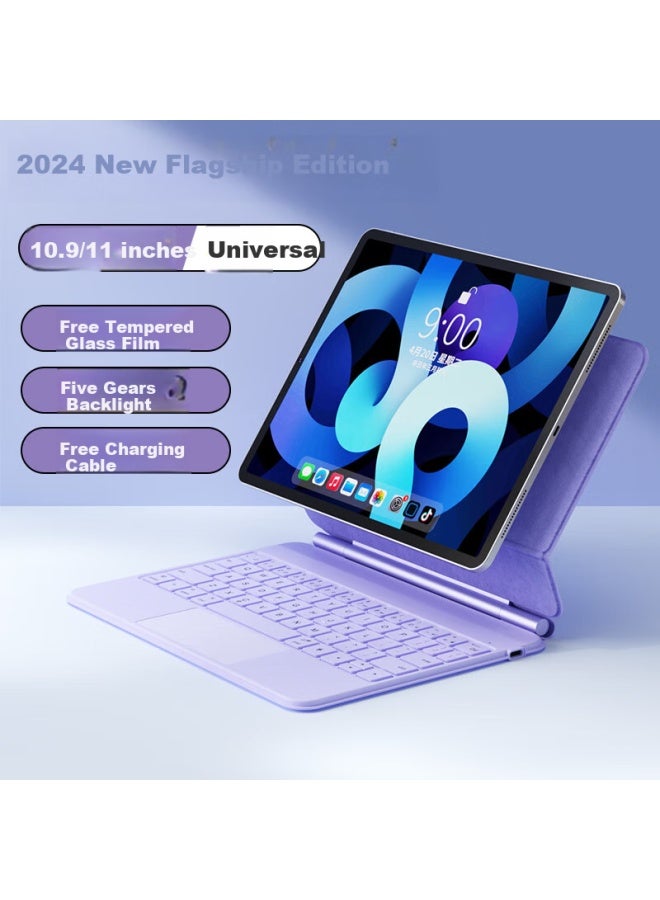 B.o.w Hangshi Hb354 New Ipad Bluetooth Keyboard Case Compatible With Air7/5/6, Suitable For 20/22pro, Integrated Touch Control, Magnetic, Compatible With 10.9/11 Inch Universal, Purple - Image 1