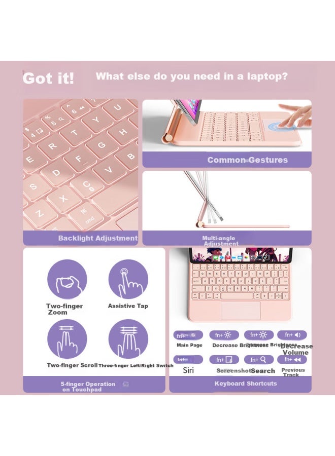 B.o.w Hangshi Hb354 New Ipad Bluetooth Keyboard Case Compatible With Air7/5/6, Suitable For 20/22pro, Integrated Touch Control, Magnetic, Compatible With 10.9/11 Inch Universal, Purple - Image 3