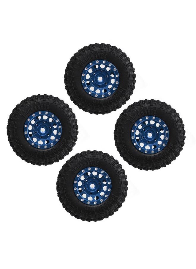 Thoraya 4pcs RC Tire and Wheels Set Aluminum Alloy Rims Hub Rubber Tires for TRAXXAS 1/18 for Axial SCX24 1/24 RC Car Blue  - Image 3