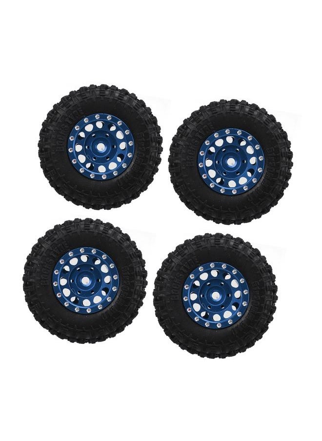 Thoraya 4pcs RC Tire and Wheels Set Aluminum Alloy Rims Hub Rubber Tires for TRAXXAS 1/18 for Axial SCX24 1/24 RC Car Blue  - Image 4