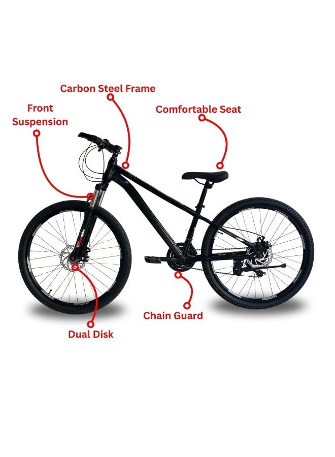 دراجة جبلية فائقة الجودة مقاس 26 بوصة، إطار من الفولاذ الكربوني بـ 21 سرعة، نظام تعليق أمامي، فرامل قرصية مزدوجة، - Image 2