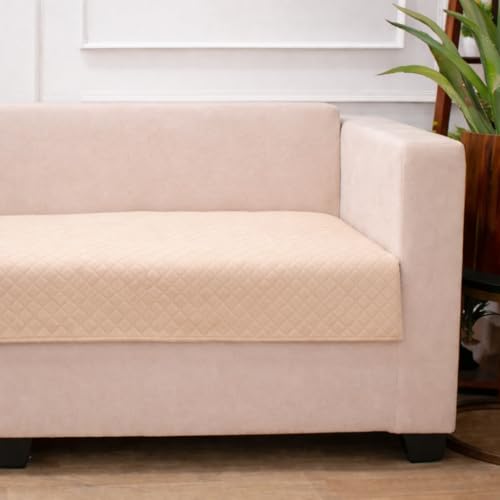 STITCHNEST 4 Seater Quilted Velvet Sofa Cover | Elegant Beige Sofa Protector for Living Room | Soft, Washable | Perfect for Enhancing Living Room Interiors - Image 3