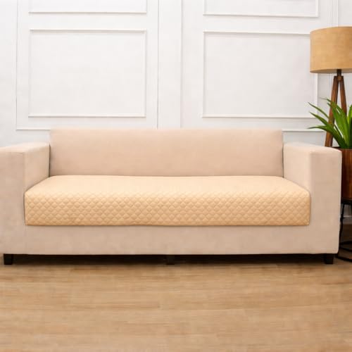 STITCHNEST 4 Seater Quilted Velvet Sofa Cover | Elegant Beige Sofa Protector for Living Room | Soft, Washable | Perfect for Enhancing Living Room Interiors - Image 2