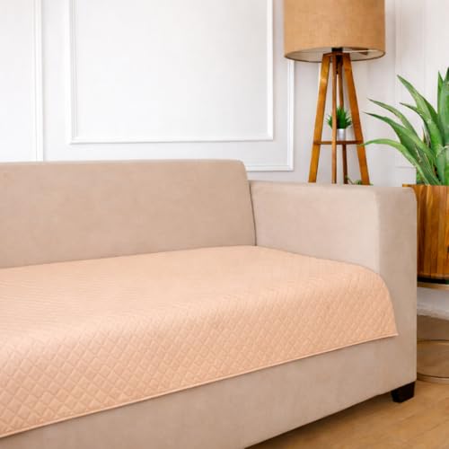 STITCHNEST 4 Seater Quilted Velvet Sofa Cover | Elegant Beige Sofa Protector for Living Room | Soft, Washable | Perfect for Enhancing Living Room Interiors - Image 1
