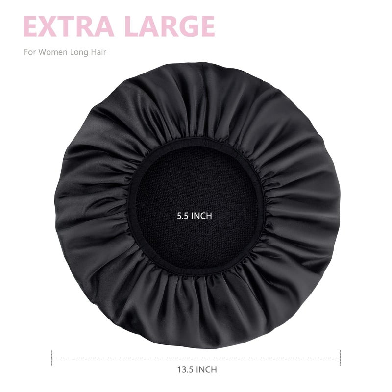 Aquior Shower Cap,Terry Lined Shower Cap for Women Reusable, Triple Layer Waterproof Bath Cap, Extra Large for Women Long Hair(Black) - Image 2