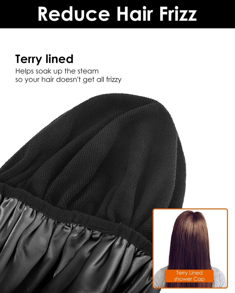 Aquior Shower Cap,Terry Lined Shower Cap for Women Reusable, Triple Layer Waterproof Bath Cap, Extra Large for Women Long Hair(Black) - Image 5