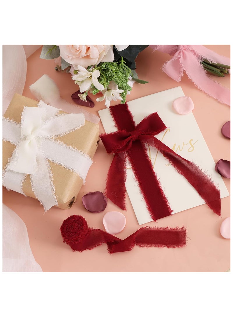 DELGREEN 4 Rolls Silk Chiffon Ribbon, 1-1/2 Inch x 22yds, Red Chiffon Ribbons Set, Handmade Fringe Silk Ribbon for Gift Wrapping Bridal Bouquets Wedding Invitations Decoration Crafts - Image 3