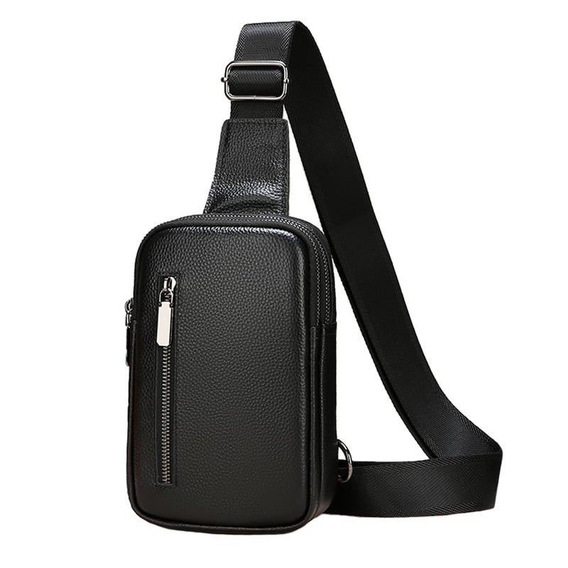 Sireck Crossbody Bag,Cross Body Fanny Packs for Men Women Trendy,Black Small Sling Phone Chest Bag for Workout Running (Black Leather) - Image 1