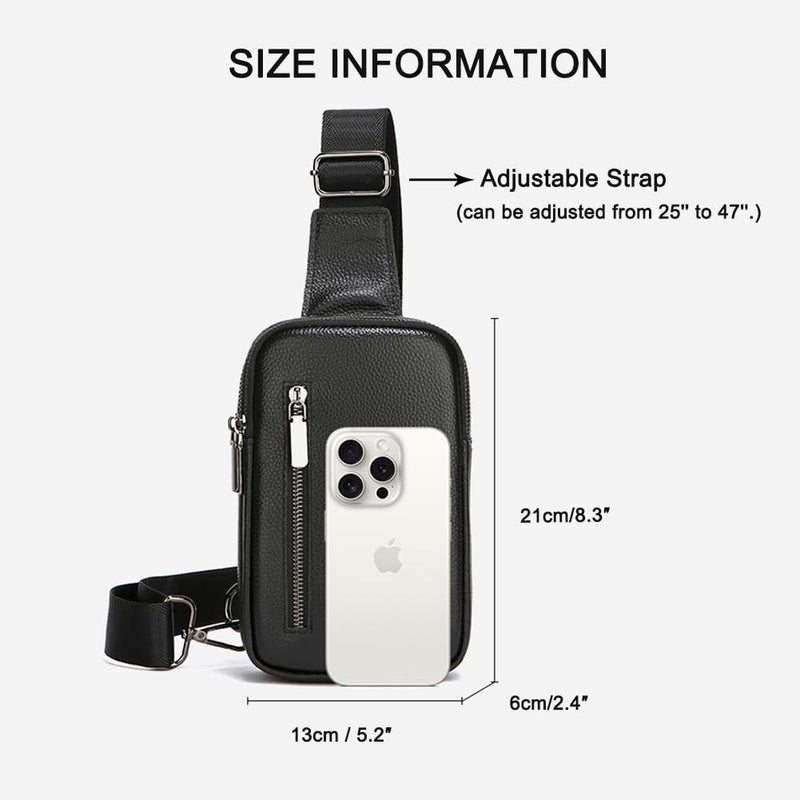 Sireck Crossbody Bag,Cross Body Fanny Packs for Men Women Trendy,Black Small Sling Phone Chest Bag for Workout Running (Black Leather) - Image 4