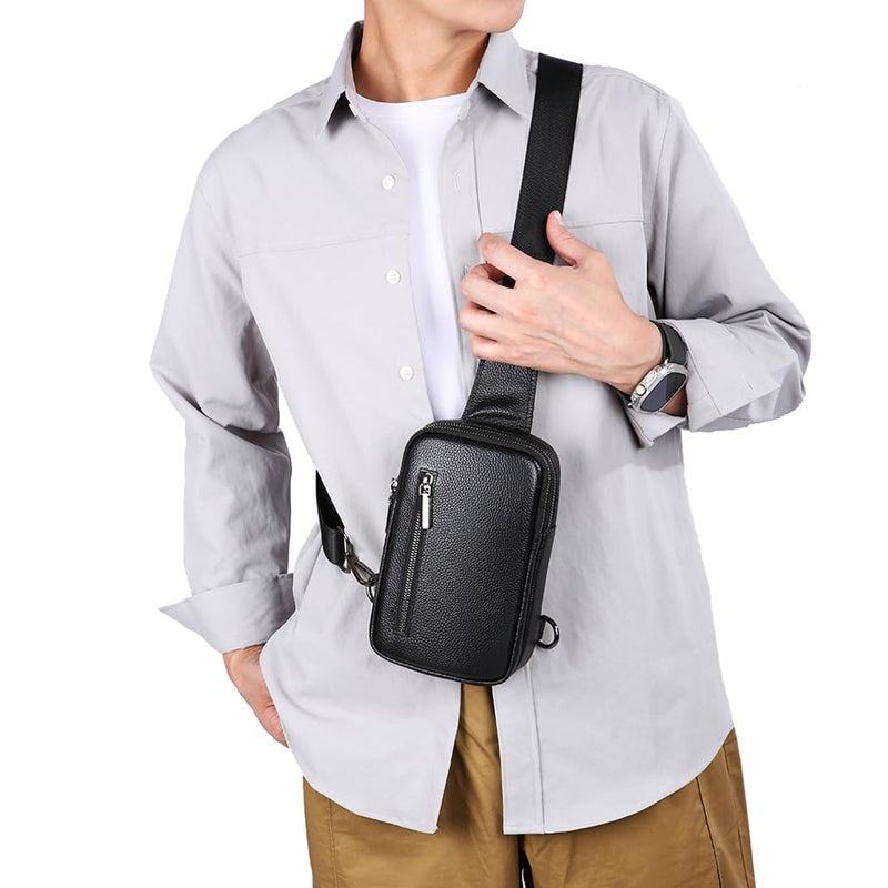 Sireck Crossbody Bag,Cross Body Fanny Packs for Men Women Trendy,Black Small Sling Phone Chest Bag for Workout Running (Black Leather) - Image 2