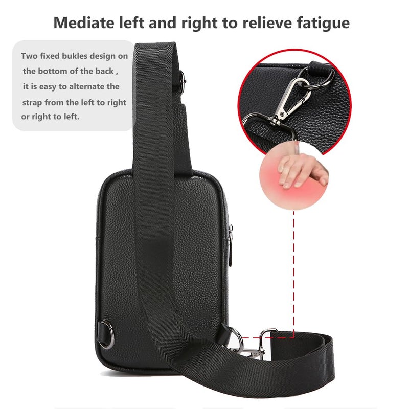 Sireck Crossbody Bag,Cross Body Fanny Packs for Men Women Trendy,Black Small Sling Phone Chest Bag for Workout Running (Black Leather) - Image 5