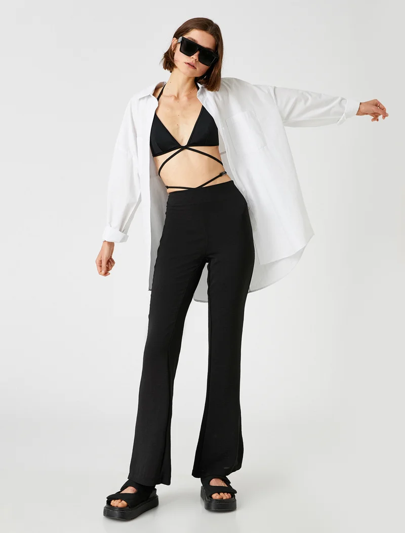 كوتون Flared Trousers High Waist Pocket