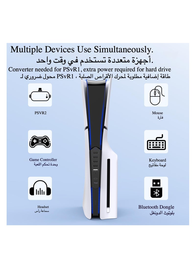 Ipega - ipega 6 Port PS5 Slim USB Hub Extender for PlayStation 5 Slim Digital/Disc Editions USB 2.0 HUB Connection Expander(Black) - Image 1