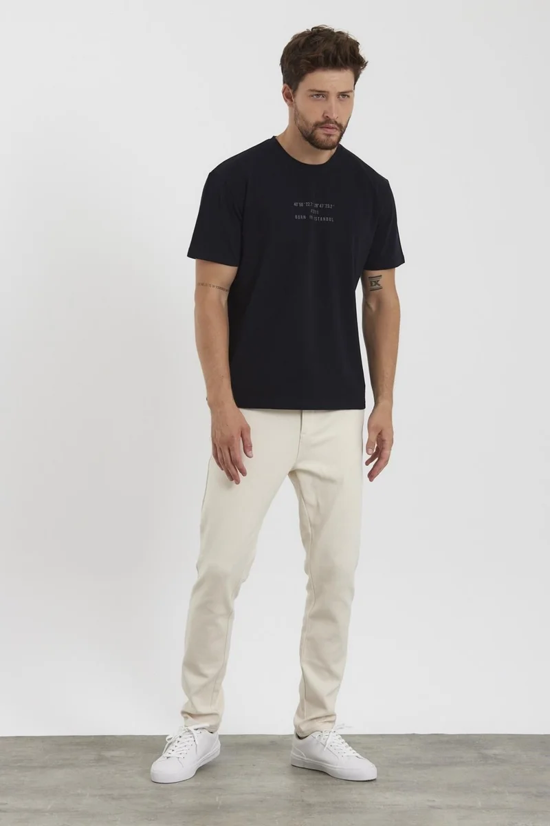 Odelon Men's Crew Neck Printed Comfortable T-Shirt Navy Blue