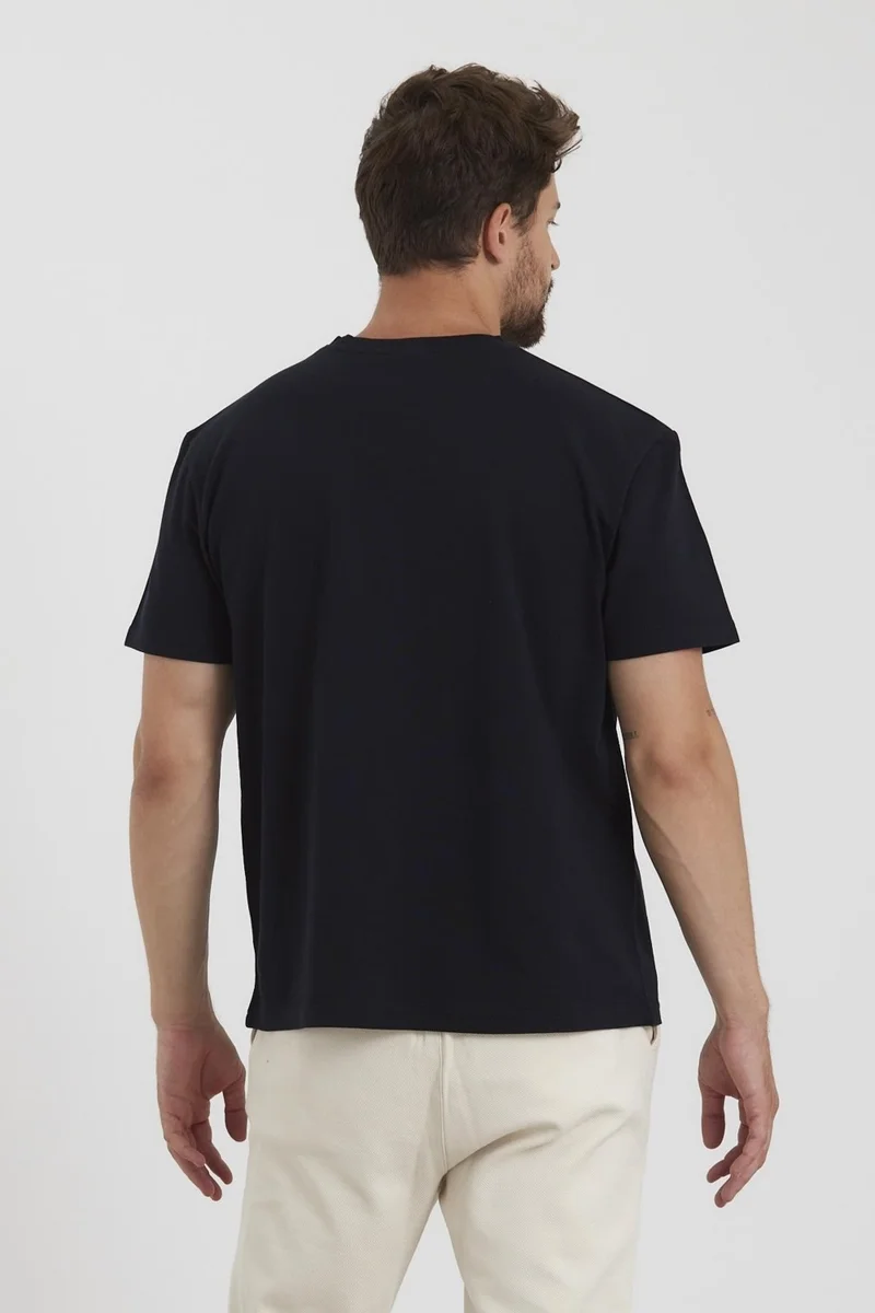Odelon Men's Crew Neck Printed Comfortable T-Shirt Navy Blue