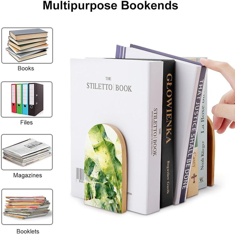 Banana Leaves Bookends 1 Pair Solid Natural Wooden Book Ends, Duty Cute Book Stoppers, Decorative Book Holders for Home Office Desk Shelf, Perfect for Students, Book Lovers - Image 3