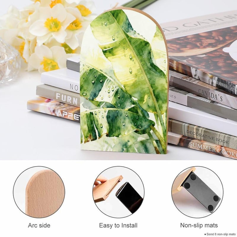 Banana Leaves Bookends 1 Pair Solid Natural Wooden Book Ends, Duty Cute Book Stoppers, Decorative Book Holders for Home Office Desk Shelf, Perfect for Students, Book Lovers - Image 4
