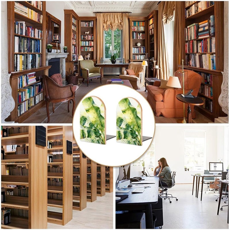 Banana Leaves Bookends 1 Pair Solid Natural Wooden Book Ends, Duty Cute Book Stoppers, Decorative Book Holders for Home Office Desk Shelf, Perfect for Students, Book Lovers - Image 5