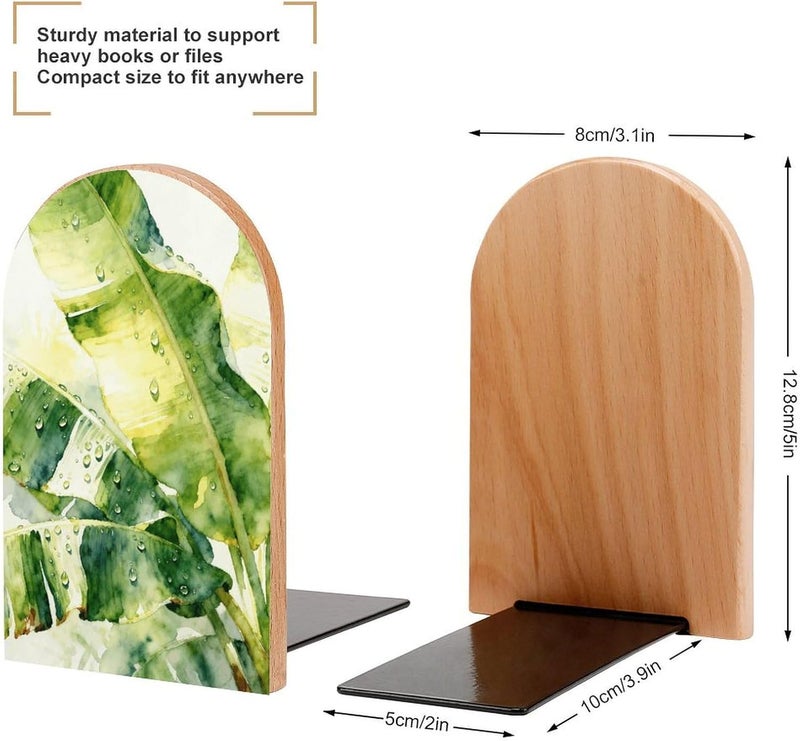 Banana Leaves Bookends 1 Pair Solid Natural Wooden Book Ends, Duty Cute Book Stoppers, Decorative Book Holders for Home Office Desk Shelf, Perfect for Students, Book Lovers - Image 2