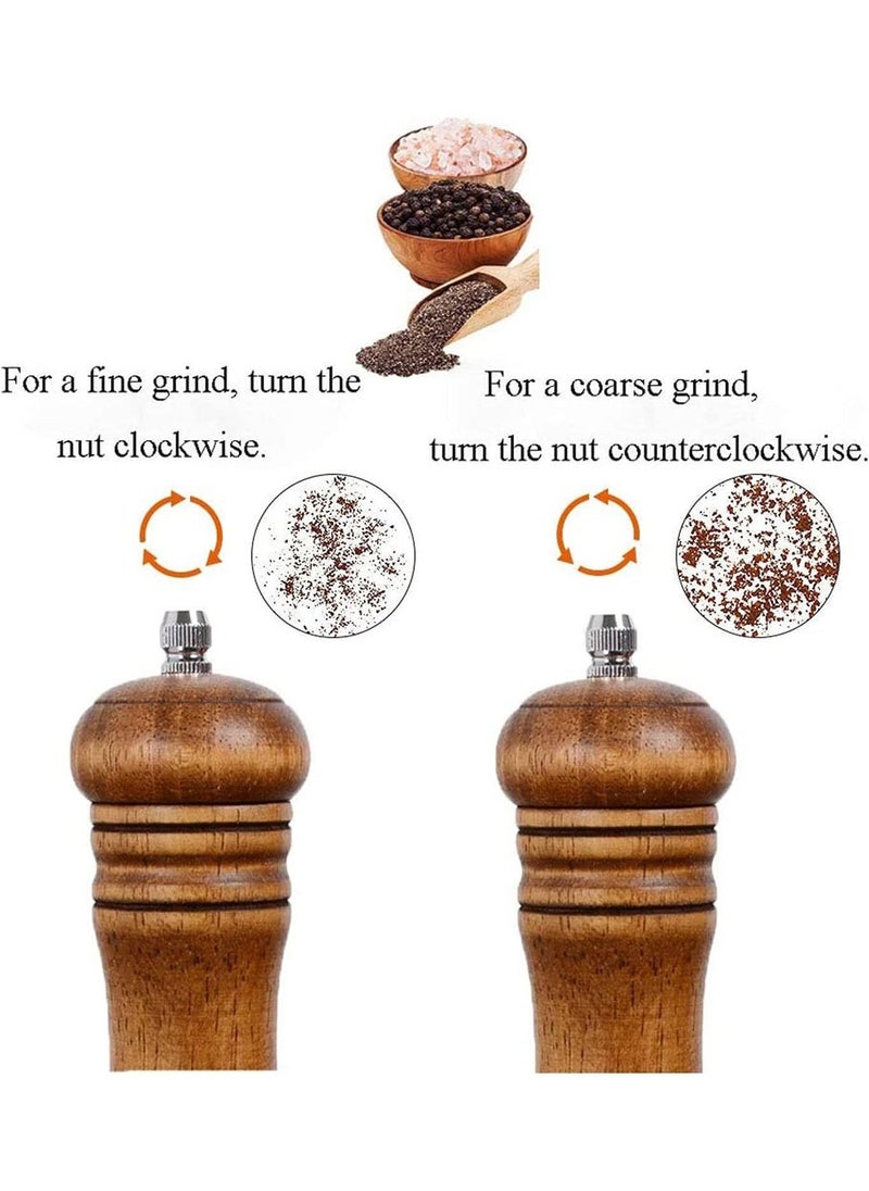Pepper Grinder, Wooden Salt and Pepper Grinder Set, Classic Manual Salt Grinder Refillable Pepper Grinder Set with Acrylic Visible Window Adjustable Ceramic Grinding Rotor 6.5 Inch 2 Pack - Image 4