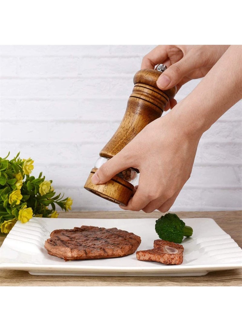 Pepper Grinder, Wooden Salt and Pepper Grinder Set, Classic Manual Salt Grinder Refillable Pepper Grinder Set with Acrylic Visible Window Adjustable Ceramic Grinding Rotor 6.5 Inch 2 Pack - Image 5