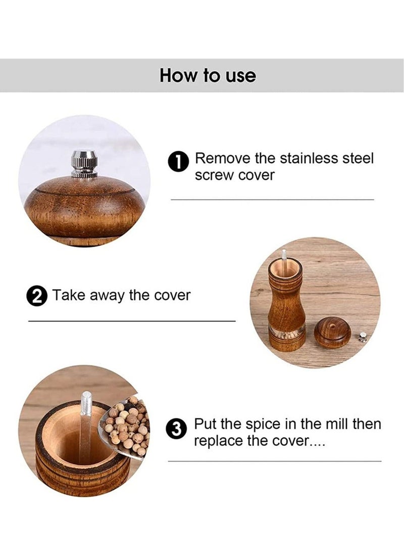 Pepper Grinder, Wooden Salt and Pepper Grinder Set, Classic Manual Salt Grinder Refillable Pepper Grinder Set with Acrylic Visible Window Adjustable Ceramic Grinding Rotor 6.5 Inch 2 Pack - Image 3