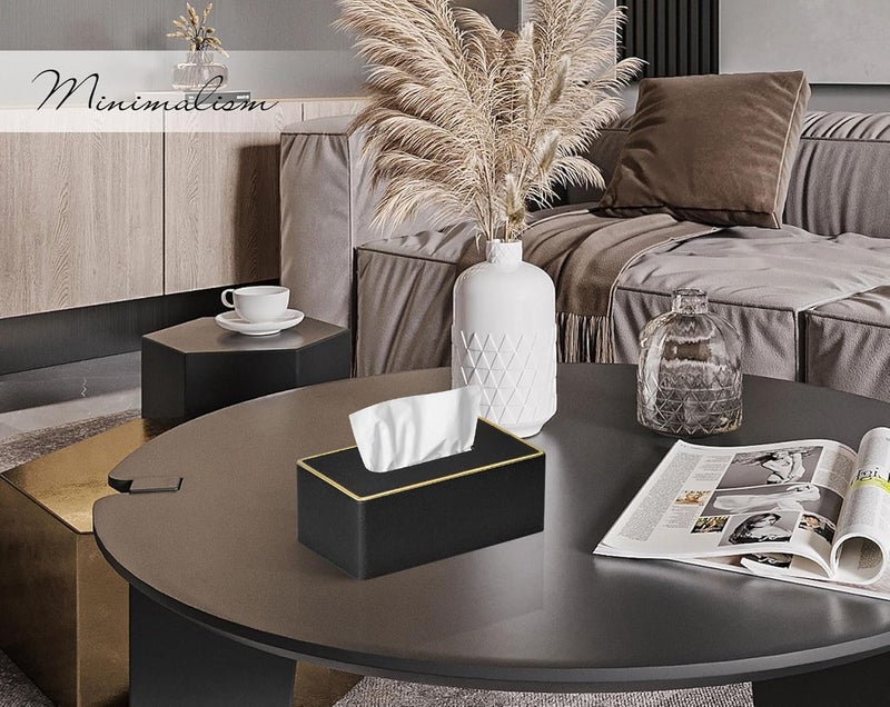 GOLRANLYE غطاء صندوق المناديل مستطيل 9.8 بوصة (طول) × 5.3 بوصة (عرض) × 4.3 بوصة (ارتفاع) موزع مناديل وجه من الجلد الصناعي المحدث المكرر لحامل صندوق لتزيين خزانة الحمام (لؤلؤة سوداء) - Image 3