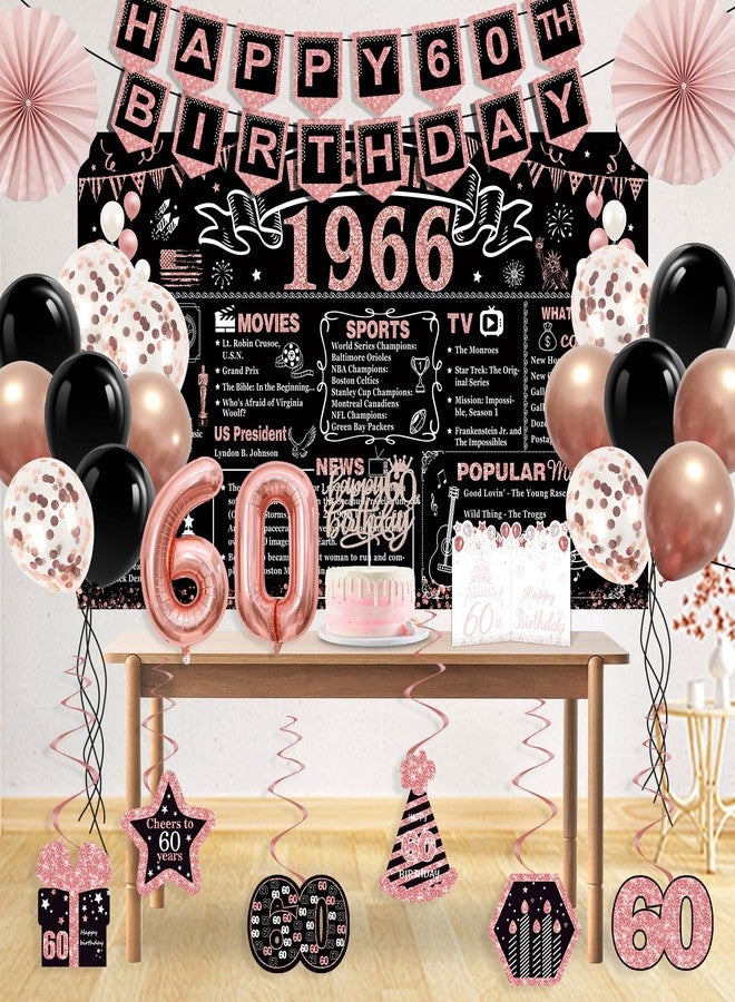 YeohJoy 60th Birthday Decorations for Women,32PCS Back in 1966 Birthday Party Decorations,Including Backdrop, Crown, Sash, banner, Hanging Swirl,Cake Topper,balloons,Paper Fans and Anniversary Card - Image 2