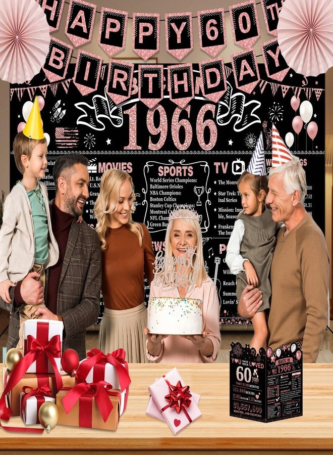 YeohJoy 60th Birthday Decorations for Women,32PCS Back in 1966 Birthday Party Decorations,Including Backdrop, Crown, Sash, banner, Hanging Swirl,Cake Topper,balloons,Paper Fans and Anniversary Card - Image 5