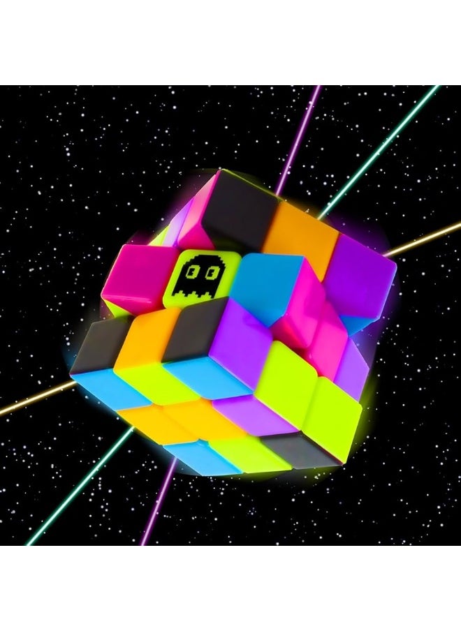 Brybelly - 3 x 3 Stickerless Neon 80s Mod Puzzle Cube - Cool Fidget Toy Engineered for Fun & Speed Solving - Game & Desk Gadget for Adults and Families - Party Favor, Stocking Stuffer, & Stress Relief Activity - Image 1