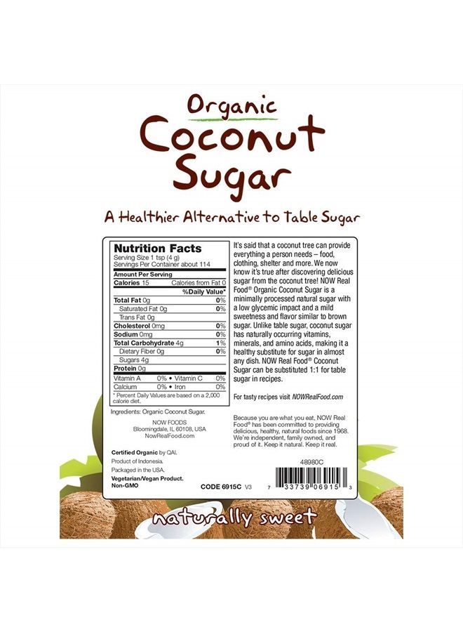 now أطعمة، سكر جوز الهند العضوي المعتمد، بديل للسكر العادي، تأثير جلايسيمي منخفض، من جوز الهند المحصود بشكل مستدام، غير معدل وراثيًا، 16 أونصة (قد يختلف التعبئة) - Image 2