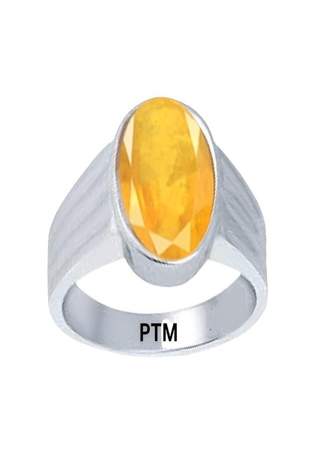 PTM 925 Sterling Silver Yellow Sapphire (Pukhraj) 5.25 Ratti or 5 cts Astrological Gemstone Bis Hallmark Ring for Men & Women - Image 1