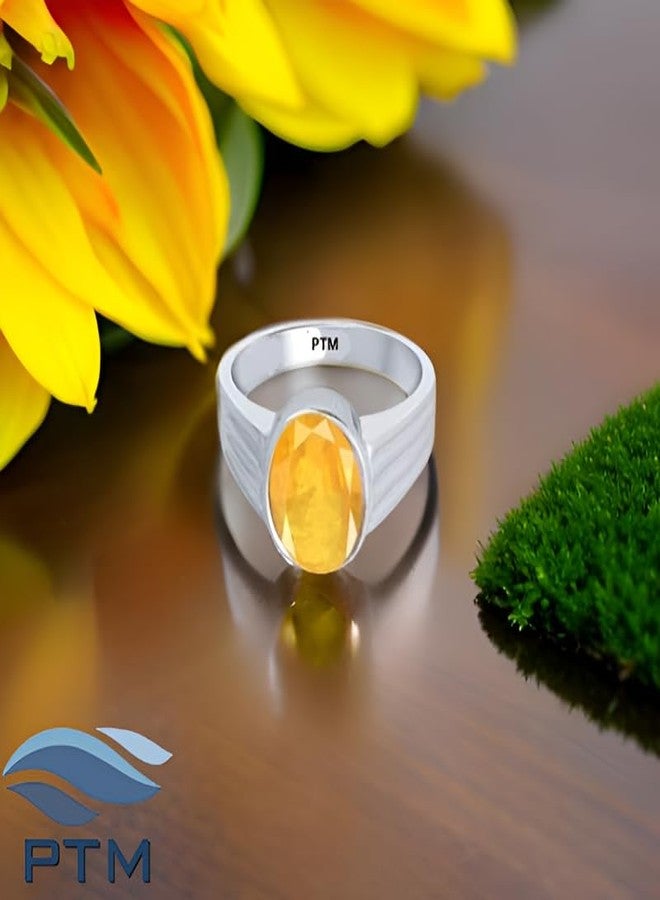 PTM 925 Sterling Silver Yellow Sapphire (Pukhraj) 5.25 Ratti or 5 cts Astrological Gemstone Bis Hallmark Ring for Men & Women - Image 2