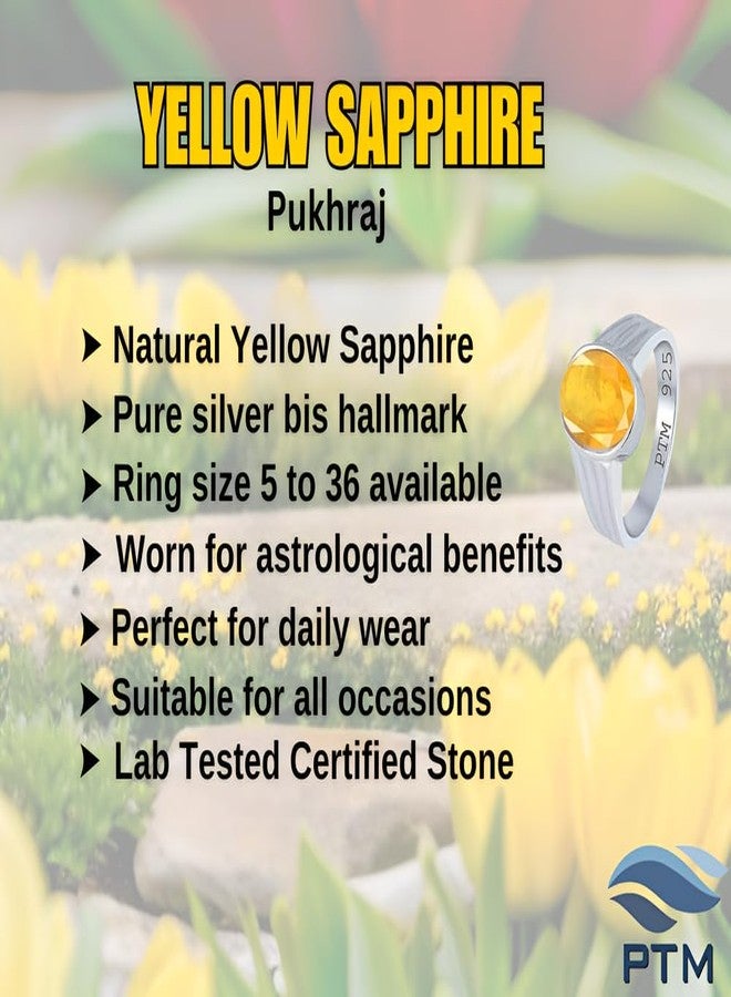 PTM 925 Sterling Silver Yellow Sapphire (Pukhraj) 5.25 Ratti or 5 cts Astrological Gemstone Bis Hallmark Ring for Men & Women - Image 4