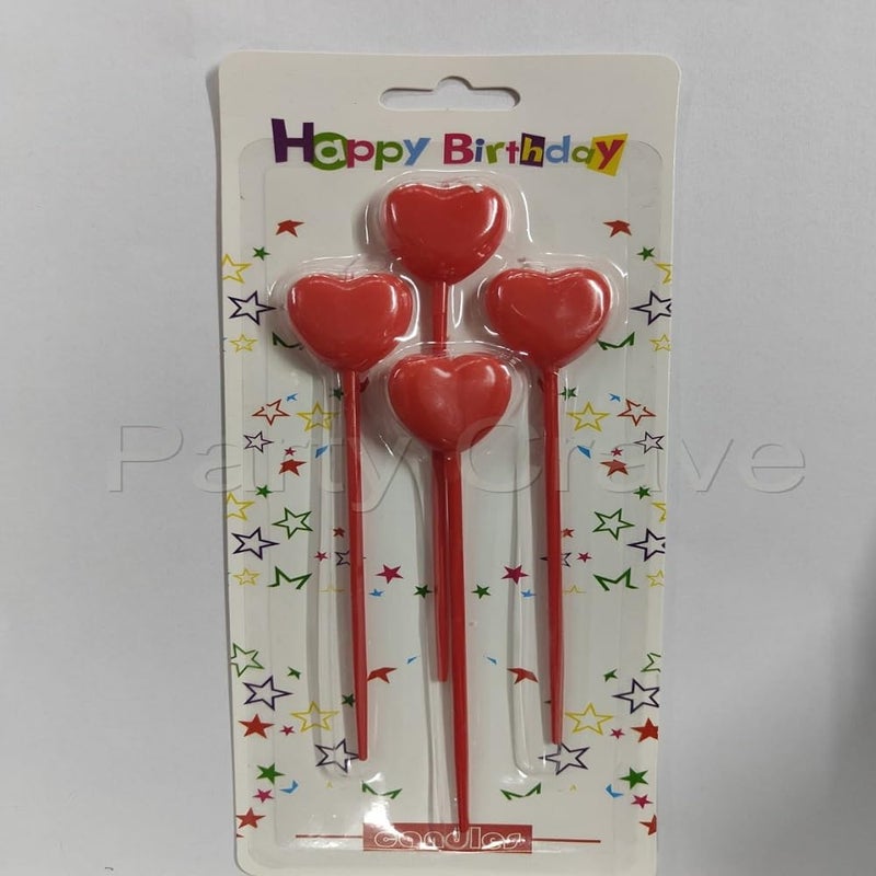 Party Crave Party Crave LoveFilled Celebrations 4pc Red Heart Stick Birthday Cake Candle Set Decoration Item For All Special Occasion Wax Cake Candle4pc - Image 1