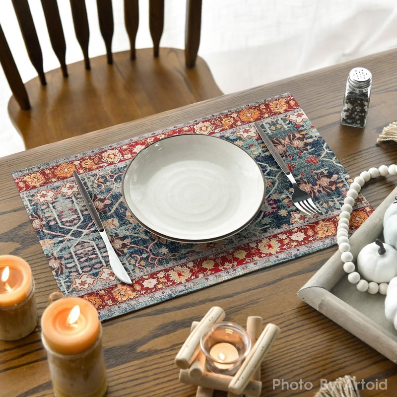 Artoid Mode Boho Bohemia Style Red Placemats Set of 4 12x18 Inch Country Rustic Farmhouse Magical Fall Table Mats for Party Kitchen Dining Decoration - Image 4