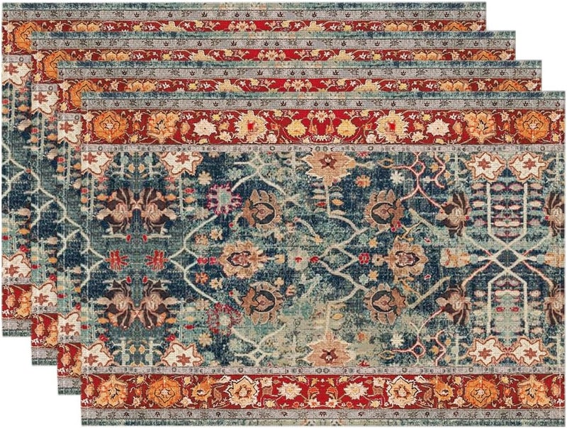 Artoid Mode Boho Bohemia Style Red Placemats Set of 4 12x18 Inch Country Rustic Farmhouse Magical Fall Table Mats for Party Kitchen Dining Decoration - Image 1