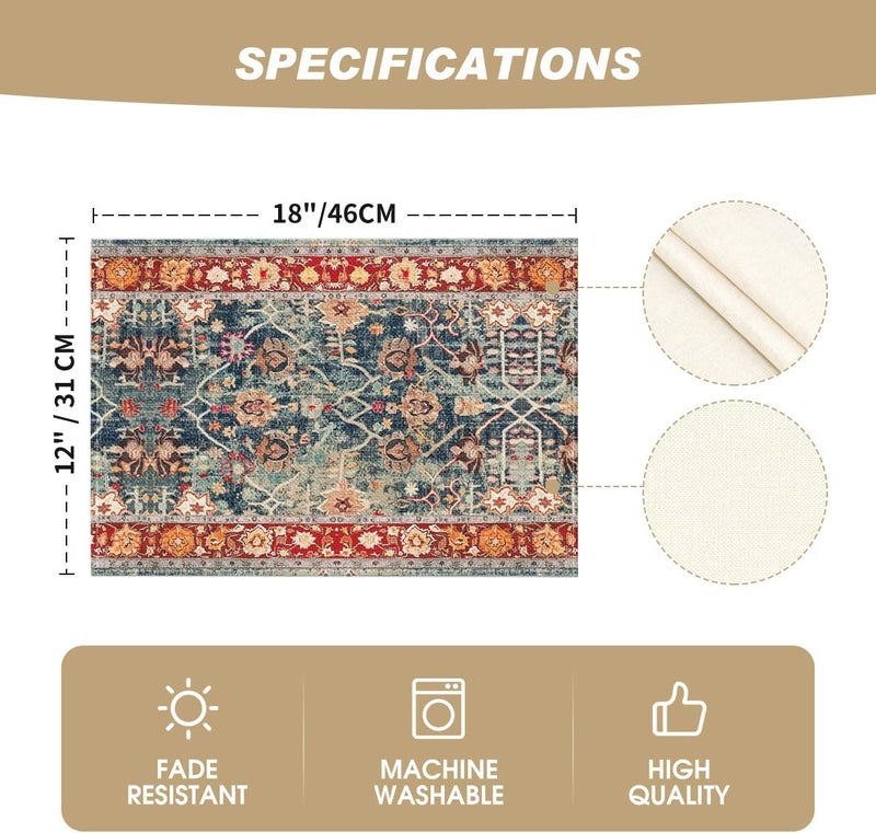 Artoid Mode Boho Bohemia Style Red Placemats Set of 4 12x18 Inch Country Rustic Farmhouse Magical Fall Table Mats for Party Kitchen Dining Decoration - Image 5