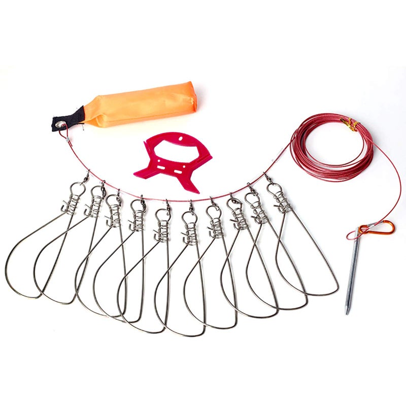 LAIBOREC Fish Stringer, Fishing Stringer Clip Live Fish Lock, with High Strength Snaps/Buckles, Big Fish Wire Rope Cable Fishing Holder Kit with Float and Plastic Handle - Image 1