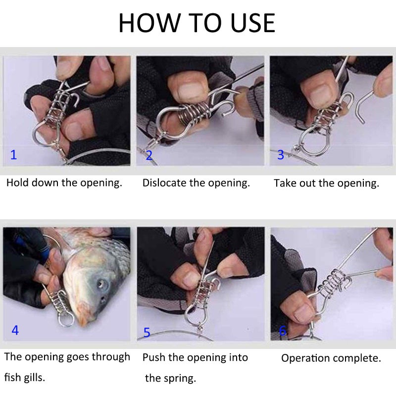 LAIBOREC Fish Stringer, Fishing Stringer Clip Live Fish Lock, with High Strength Snaps/Buckles, Big Fish Wire Rope Cable Fishing Holder Kit with Float and Plastic Handle - Image 5