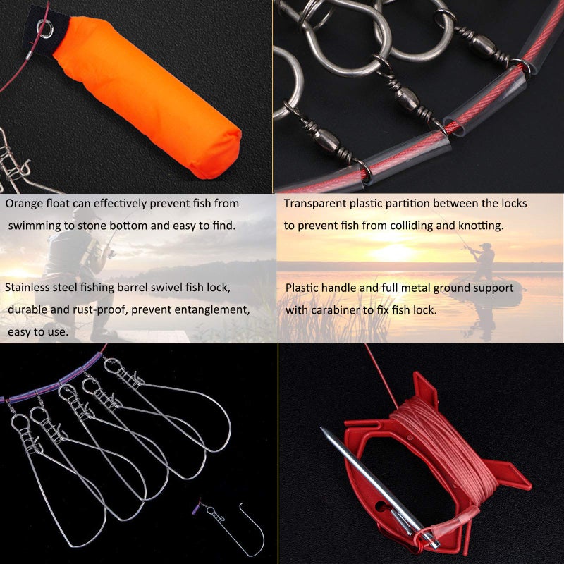 LAIBOREC Fish Stringer, Fishing Stringer Clip Live Fish Lock, with High Strength Snaps/Buckles, Big Fish Wire Rope Cable Fishing Holder Kit with Float and Plastic Handle - Image 2