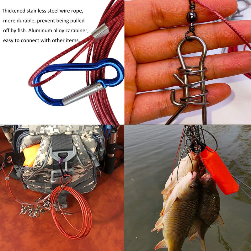 LAIBOREC Fish Stringer, Fishing Stringer Clip Live Fish Lock, with High Strength Snaps/Buckles, Big Fish Wire Rope Cable Fishing Holder Kit with Float and Plastic Handle - Image 3